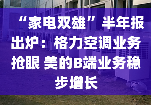 “家电双雄”半年报出炉：格力空调业务抢眼 美的B端业务稳步增长